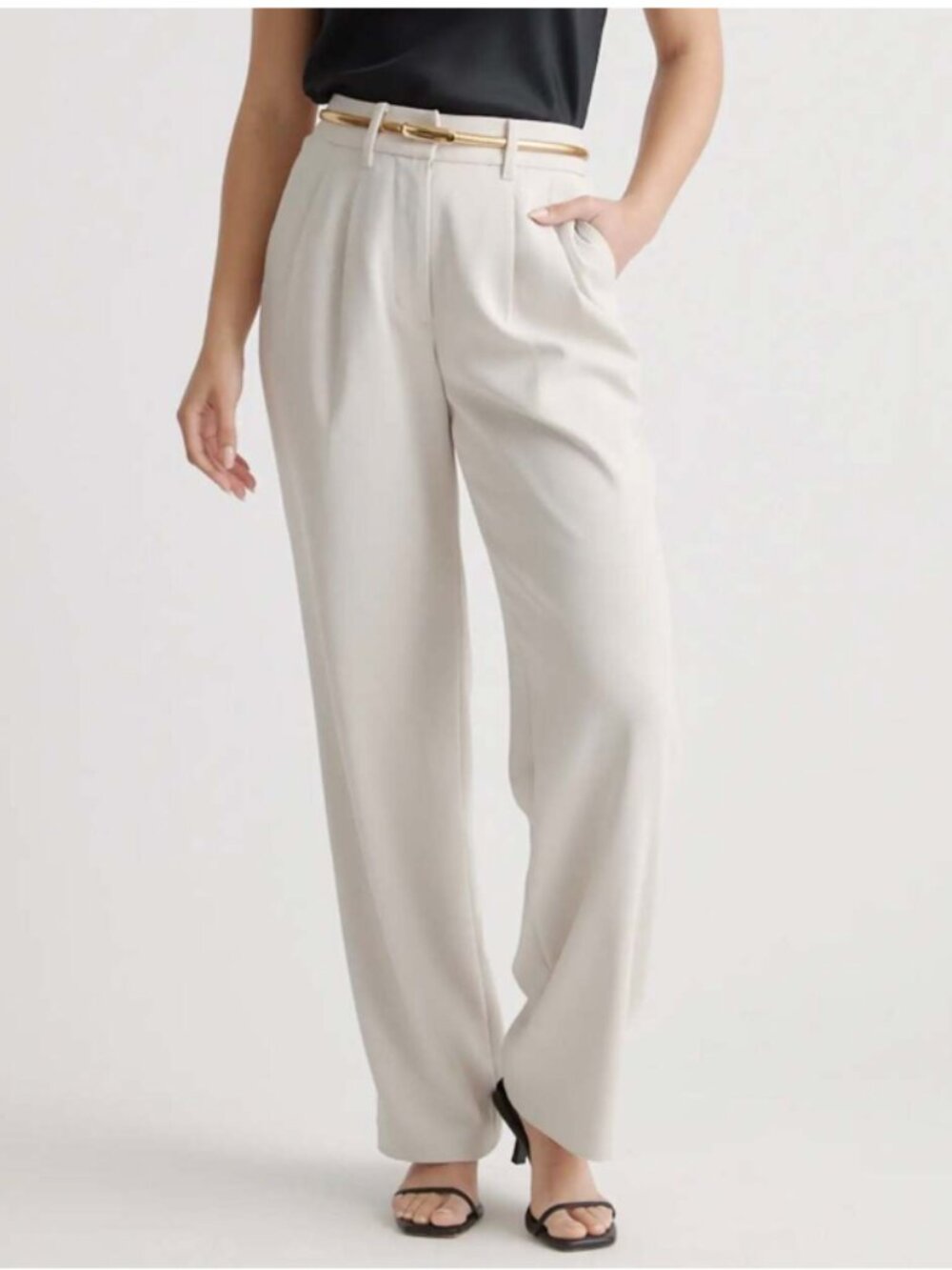 NWT Quince Stretch Crepe Pleated Wide Leg Pant Trouser Sand Cream Beige Women 6
